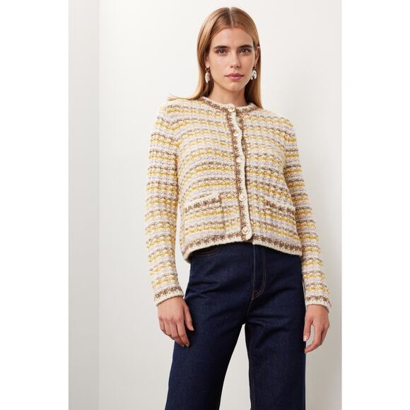 ba&sh Bill Button Front Cropped Tweed Knit Wool Blend Cardigan Sweater Size XS - Picture 1 of 12